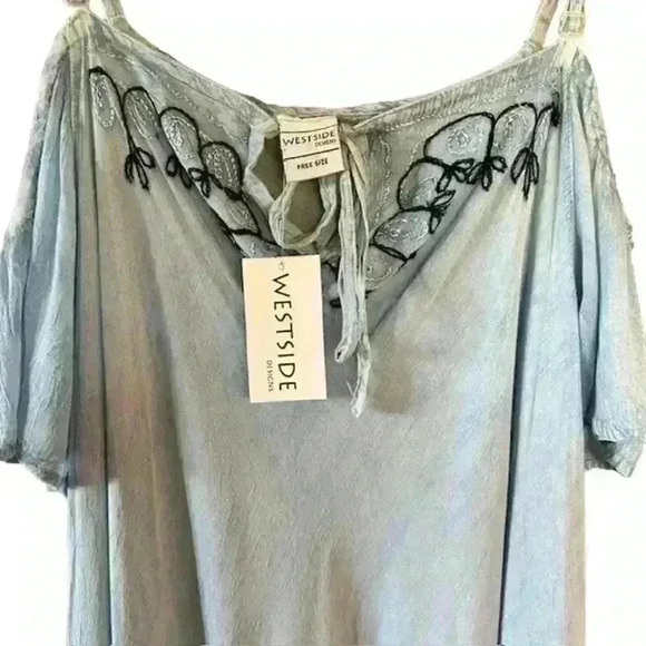 New with Tags Westside Designs Women's Chambray Cold Shoulder Dress, Free Size - Picture 3 of 4